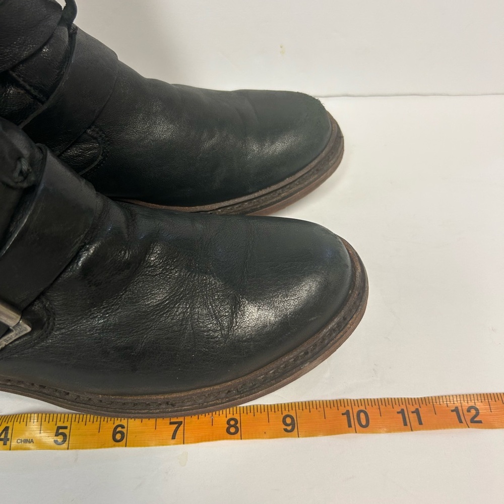 Frye Boots Valerie Women's Strappy Sz 6 Black Leather Shearling Moto Buckle - Picture 14 of 16
